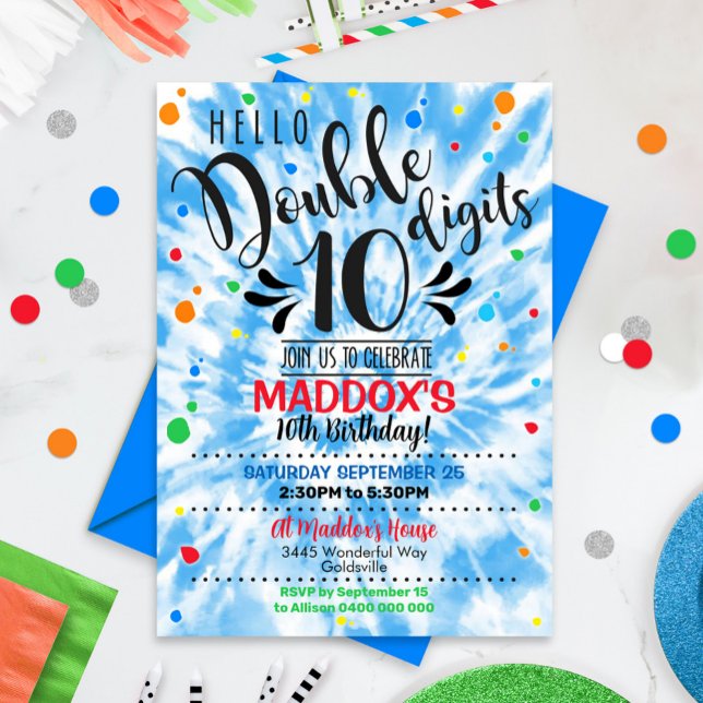 Double Digits Birthday Invitation Boy Tie Dye (Creator Uploaded)