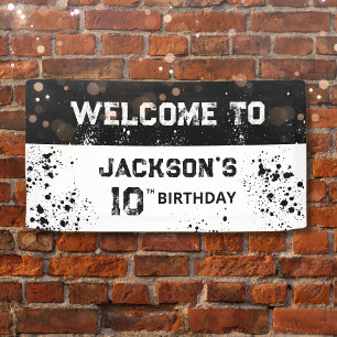 Double Digits Black Grunge 10th Birthday Welcome Banner