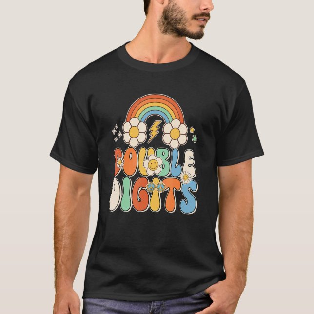 Double Digits Groovy Rainbow Boho Style Birthday K T-Shirt (Front)