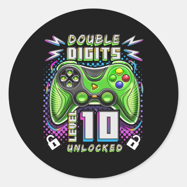 Double Digits Level 10 Unlocked Video Game 10th Bi Classic Round Sticker (Front)