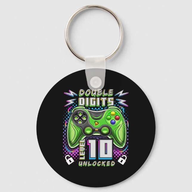 Double Digits Level 10 Unlocked Video Game 10th Bi Key Ring (Front)