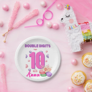 Double Digits Macaroon Teenager Birthday Girl Paper Plate