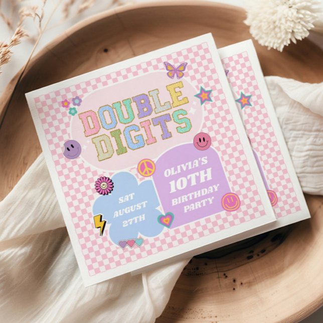 Double Digits Preppy Patch 10th Birthday Party Napkin (Creator Uploaded)