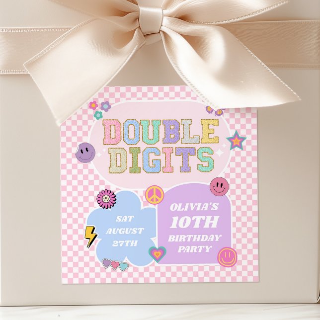 Double Digits Preppy Patch 10th Birthday Party Square Sticker (Creator Uploaded)