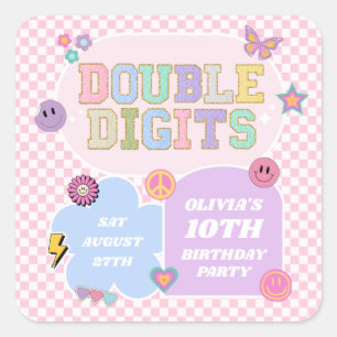 Double Digits Preppy Patch 10th Birthday Party Square Sticker