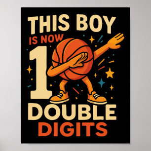 Double Digits Sketll Birthday Boy 10 Year Celebrat Poster