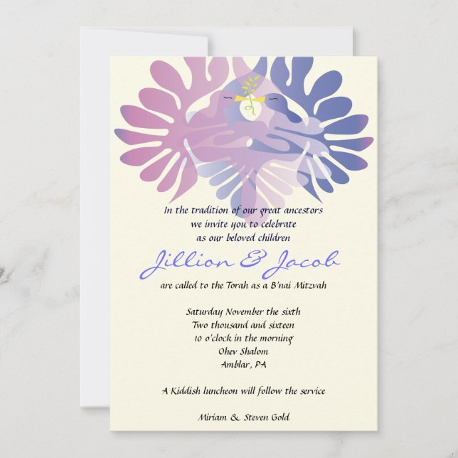 Double Doves B'nai Mitzvah Invitation (Front)