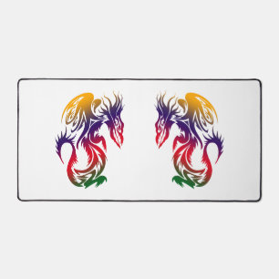 Double Dragons Colourful Tattoo Style Artwork Desk Mat