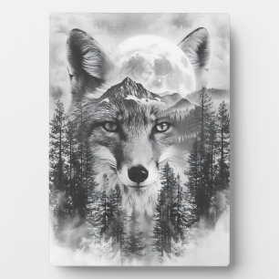 Double Exposed Fox And Mountain Plaque