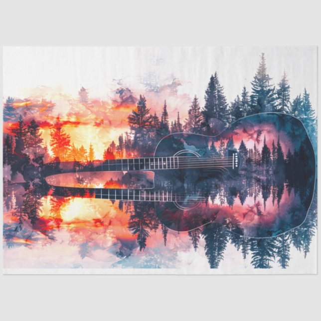 Double Exposed Guitar Forest DecoupageTissue Paper (Front)