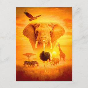 Double Exposure African Animals with Elephant and  Holiday Postcard