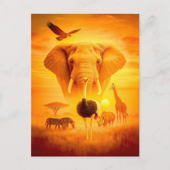Double Exposure African Animals with Elephant and  Holiday Postcard (Front)