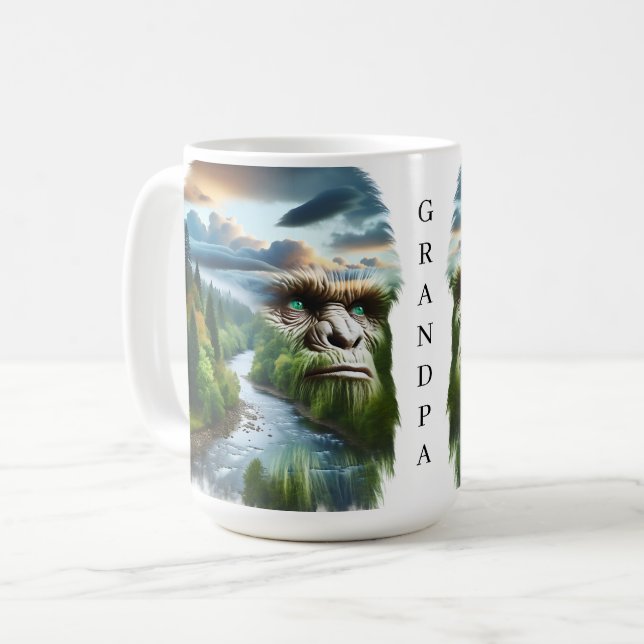 Double Exposure Bigfoot in Nature Personalised Coffee Mug (Front Left)