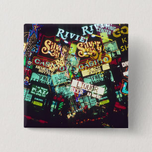 Double exposure, casino signs, Las Vegas, 15 Cm Square Badge