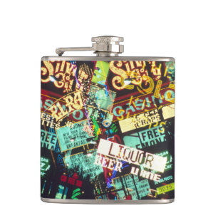 Double exposure, casino signs, Las Vegas, Hip Flask
