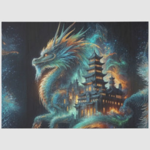 Double Exposure Chinese Dragon & Temple Decoupage  Tissue Paper
