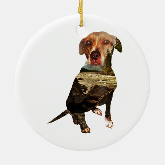double exposure dog ceramic tree decoration (Back)