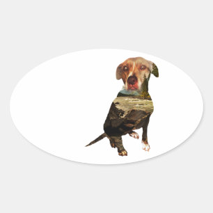 double exposure dog oval sticker