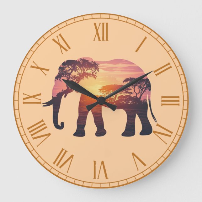 Double Exposure Elephant Silhouette Design – Savan Large Clock (Front)