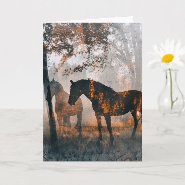 Double Exposure Horses All Occasions  Card (Small Plant)