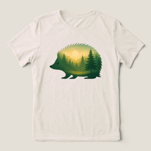 Double Exposure of Hedgehogs and Nature Tri-Blend Shirt (Design Front)