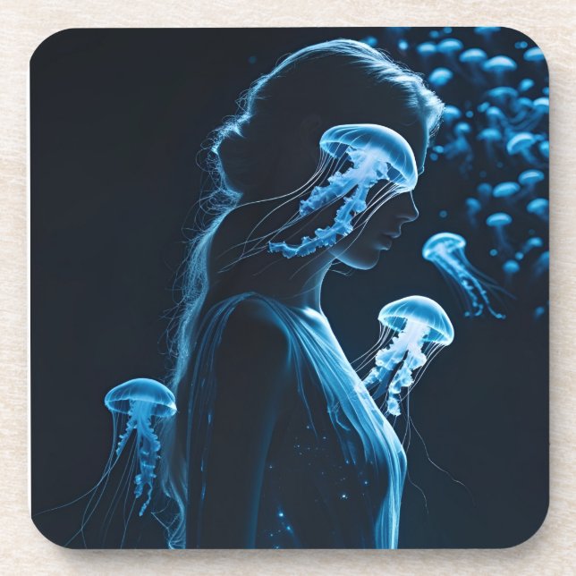 Double Exposure of Sensual Female Silhouette with  Coaster (Front)