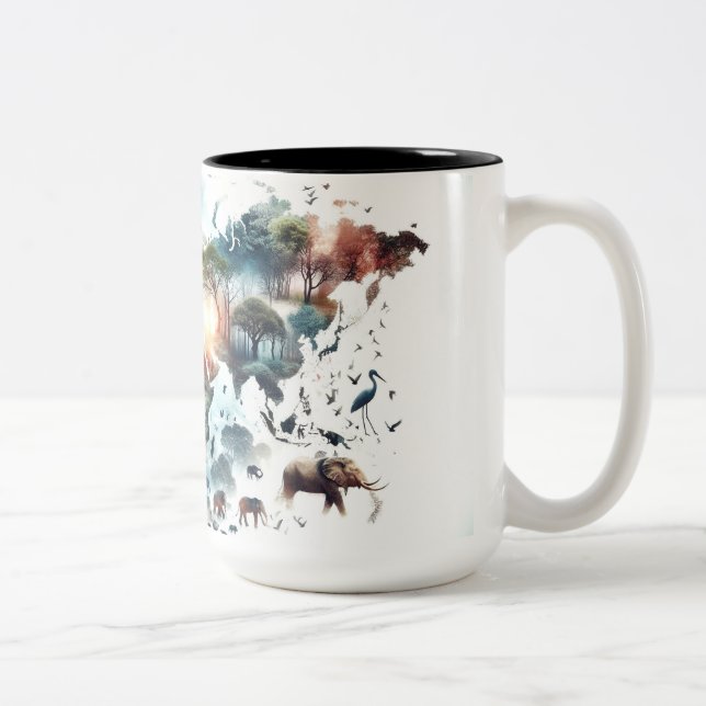 Double Exposure of World Map and Animals Mug  (Right)