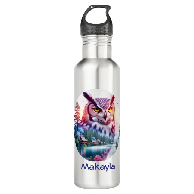 Double Exposure Owl in Forest Image 710 Ml Water Bottle (Front)