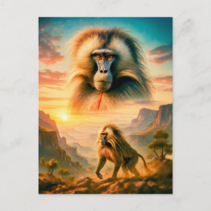 Double Exposure Portrait of Gelada Baboon Holiday Postcard