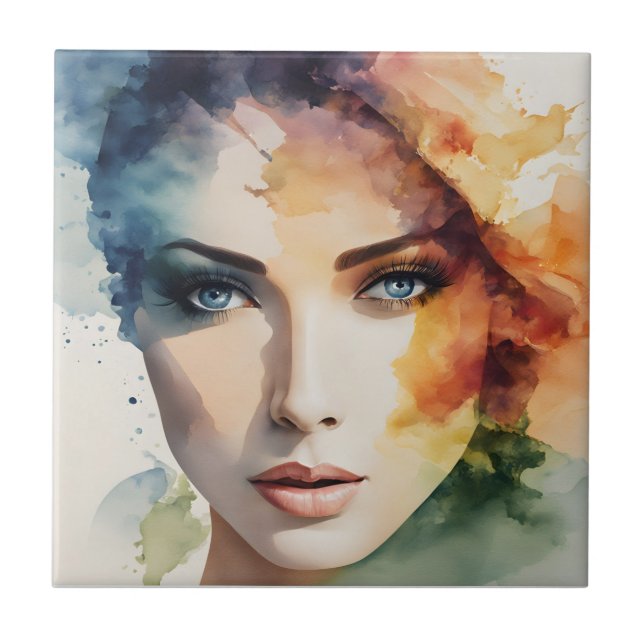 Double exposure woman art tile (Front)