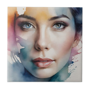 Double exposure woman art tile