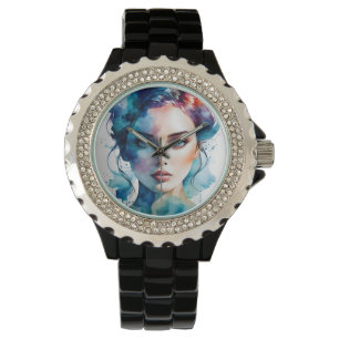 Double exposure woman art watch