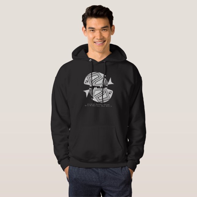 Double Fish, Mimbres Pottery Design T-Shirt Hoodie (Front Full)