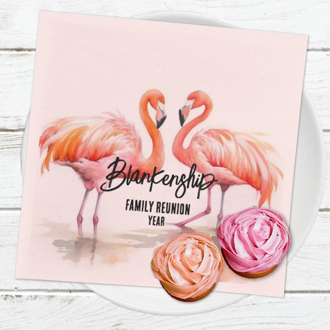 Double Flamingo Family Reunion Party Essentials Napkin (Be sure to have all the party essentials like these custom flamingo napkins ready for your event .)