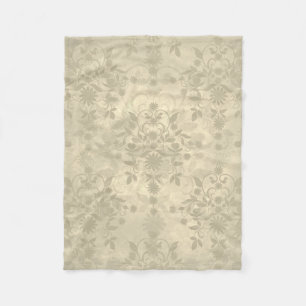 Double Floral Damask Neutral Warm Cream Tan Fleece Blanket
