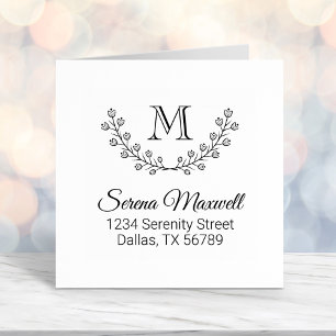 Double Floral Wreath, Flowers Monogram 2 Address Self-inking Stamp