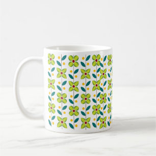 Double Flower Pattern Green Coffee Mug