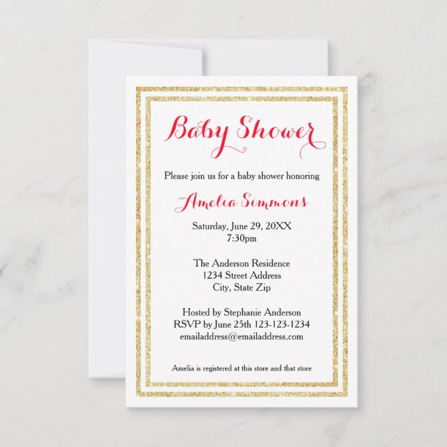 Double Gold Trim  - 3x5 Baby Shower Invitation (Front)