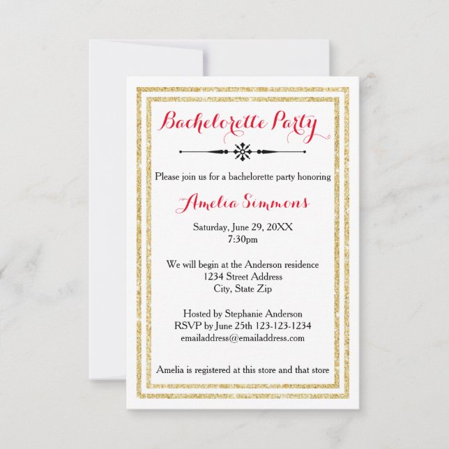 Double Gold Trim - 3x5 Bachelorette Invitation (Front)