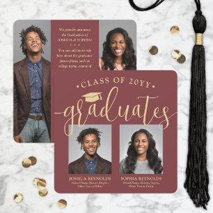 Double Graduation 2 Grads 4 Photos Burgundy & Gold Announcement