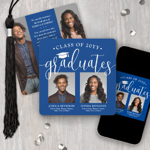 Double Graduation 2 Grads & 4 Photos Royal Blue Announcement