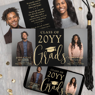 Double Graduation 2 Grads Black & Gold Joint Photo Announcement