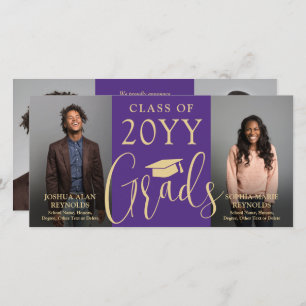 Double Graduation 2 Grads Purple Gold Joint Photo Announcement