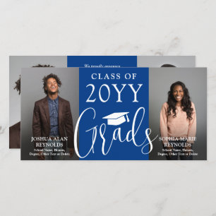 Double Graduation 2 Grads Royal Blue Joint Photo Announcement