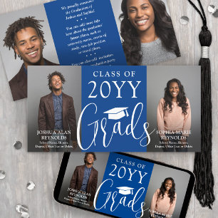 Double Graduation 2 Grads Royal Blue Joint Photo Announcement