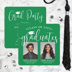Double Graduation 2 Photos Green Joint Party Invitation