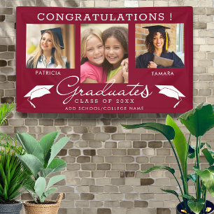 Double Graduation 3 Photo Collage Burgundy & White Banner