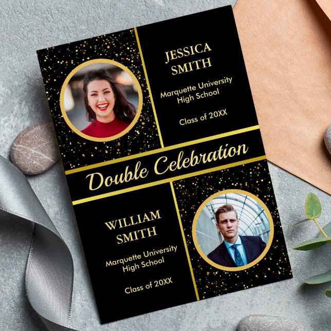 Double Graduation Party For Two Graduates 2 Photos Invitation (Creator Uploaded)