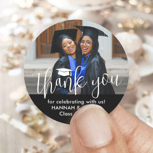Double Graduation Photo Joint Party Thank You Classic Round Sticker