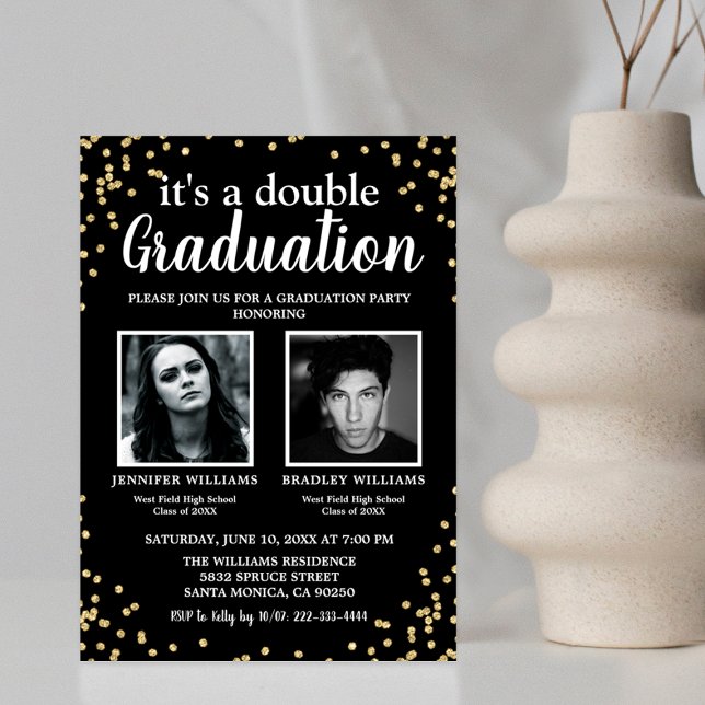 Double Graduation Two Photo Graduates Invitation (Creator Uploaded)
